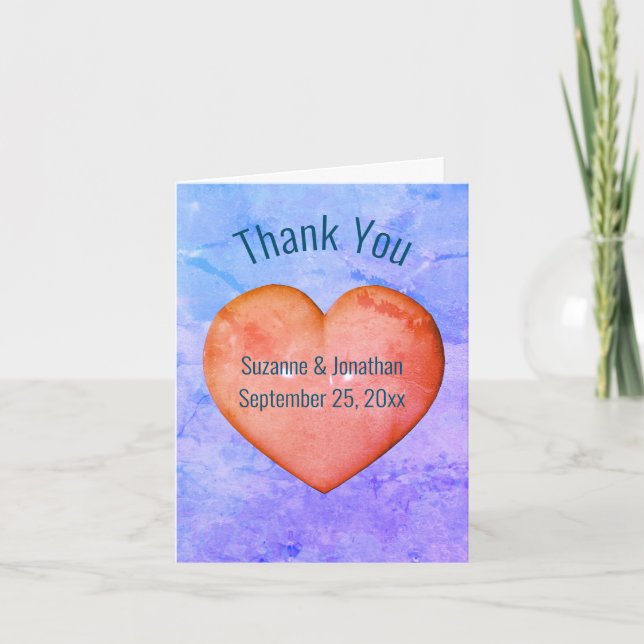 Pink Heart Personalized Wedding  Thank You Card (Front)