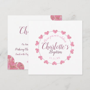 Pink heart petals girl baptism invite