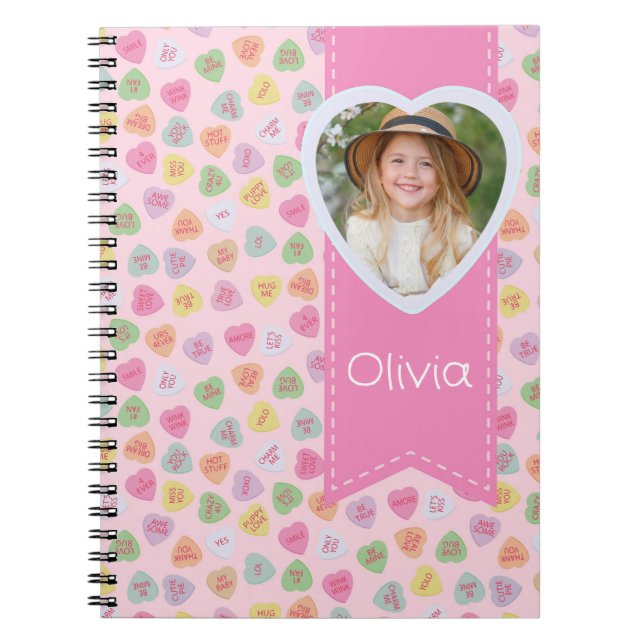 Pink Heart Photo Valentine Notebook | Custom Name (Front)