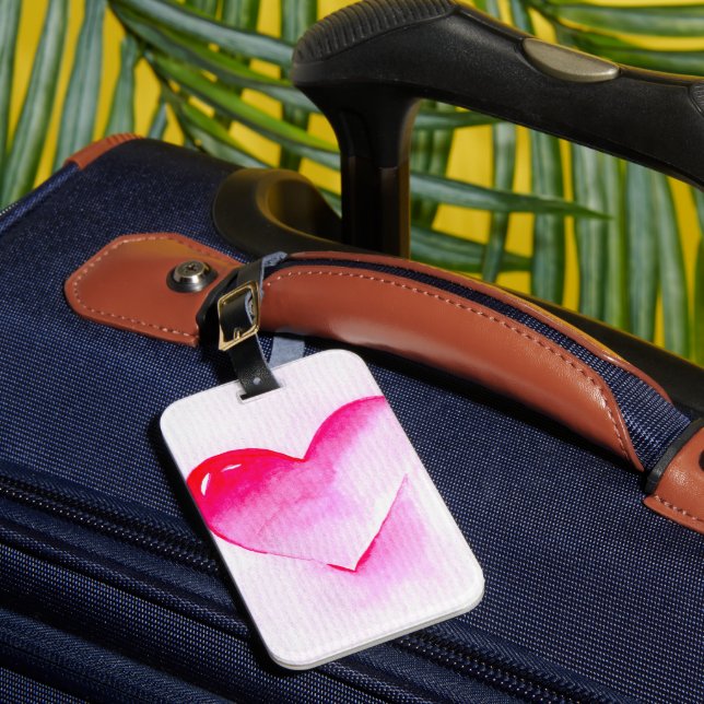 Pink heart pop art valentine luggage tag (Front Insitu 1)