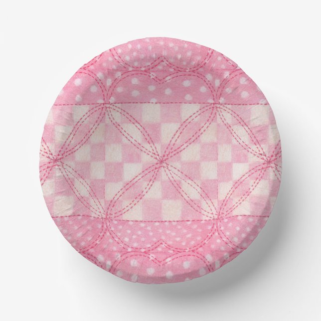 PINK HEART QUILT 7" Paper Bowls Paper Plate (Front)
