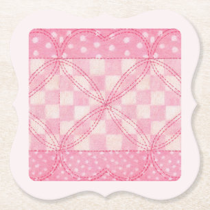 PINK HEART QUILT Bracket Paper Coasters / Pink