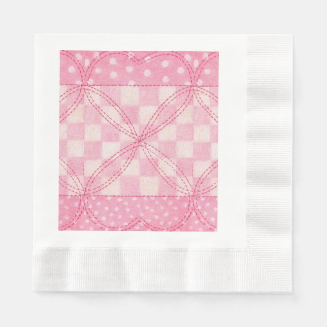 PINK HEART QUILT Coined Luncheon Paper Napkins (Front)
