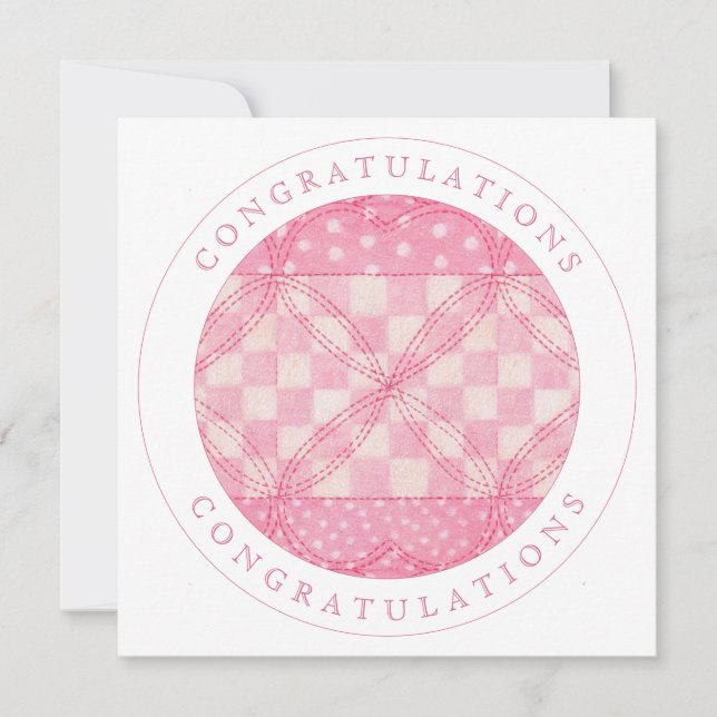 PINK HEART QUILT "Congratulations" Flat Card (Front)