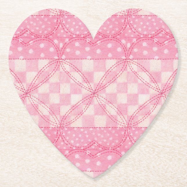 PINK HEART QUILT Heart Paper Coasters  (Front)