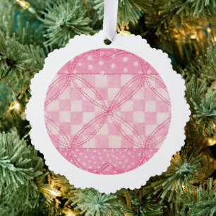 PINK HEART QUILT Scalloped Paper Ornament  Card