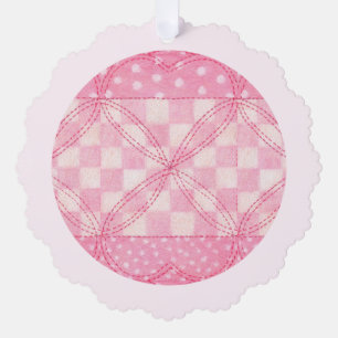 PINK HEART QUILT Scalloped Paper Ornament / Pink Card