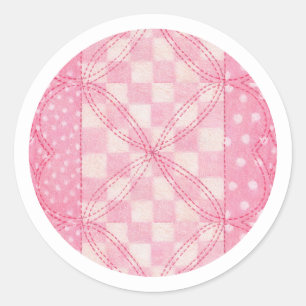 PINK HEART QUILT Small Round Stickers