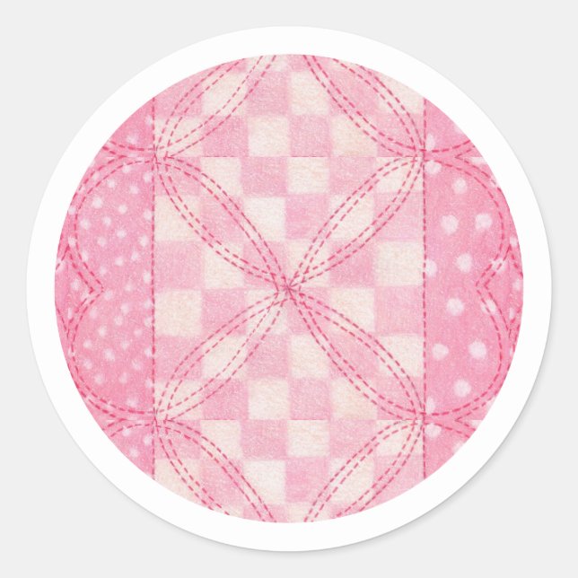 PINK HEART QUILT Small Round Stickers (Front)