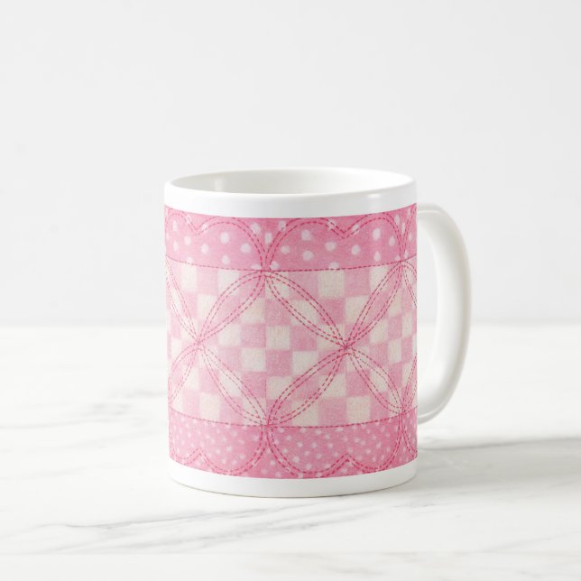 PINK HEART QUILT White Mug (Front Right)