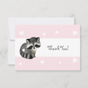 Pink Heart Raccoon Thank You Card