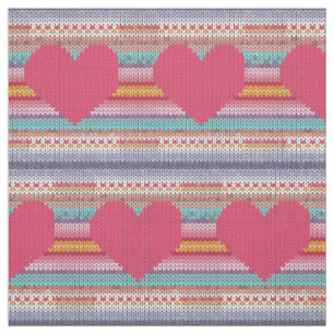 Pink heart rainbow faux crotchet knit fabric