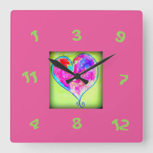 pink heart random number square wall clock