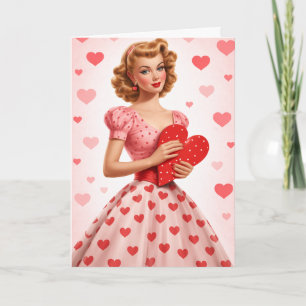 Pink Heart Retro Love Design Greeting Card