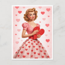 Pink Heart Retro Love Design Postcard