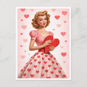 Pink Heart Retro Love Design Postcard