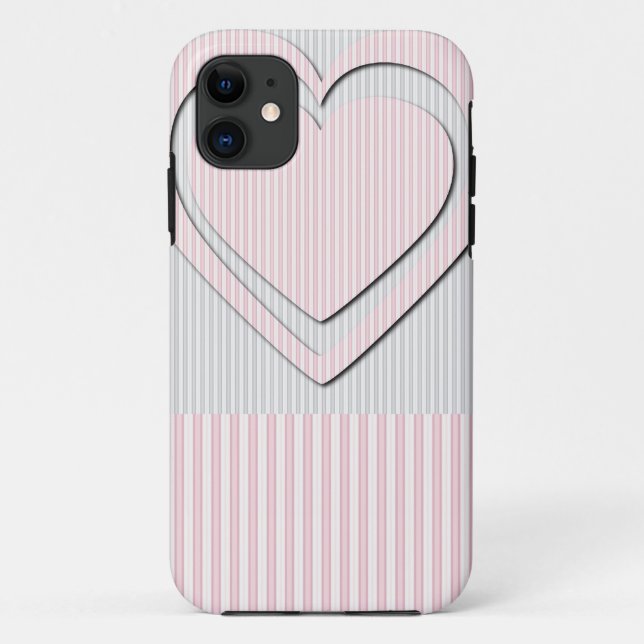 Pink Heart Retro Pattern Striped #1 - iPhone Case (Back)