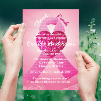 Pink Heart Ribbon Breast Cancer Awareness Party Invitation