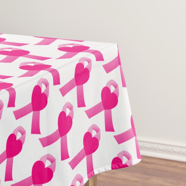 Pink Heart Ribbon Breast Cancer Awareness Tablecloth (In Situ)