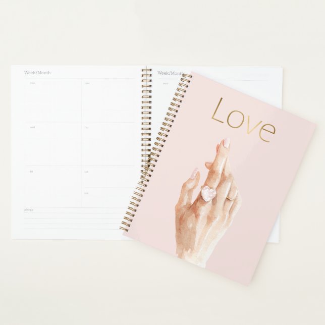 Pink Heart Ring Hand Gold Love Planner (Display)