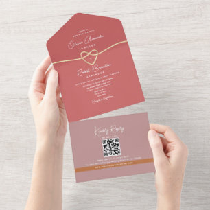 Pink Heart Romantic Wedding All In One Invitation