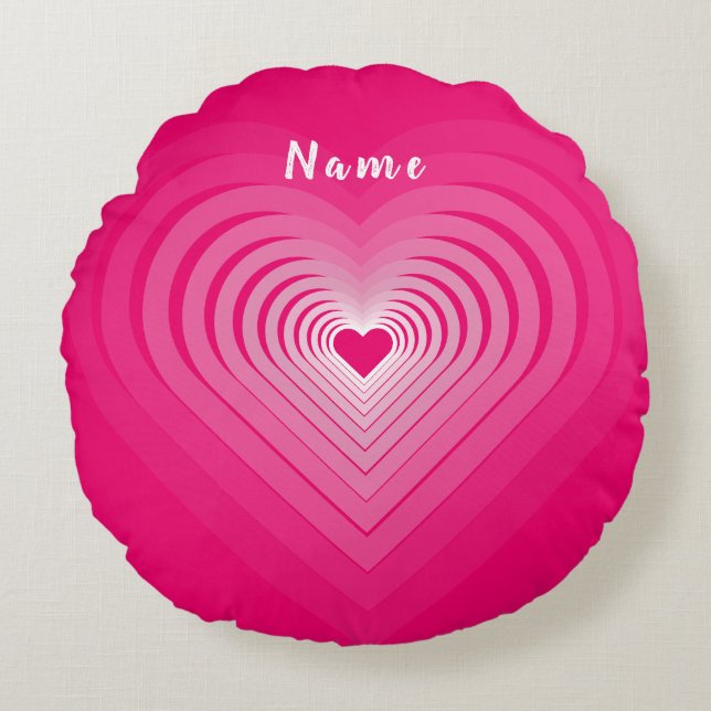 Pink Heart Round Pillow with Custom Name (Front)