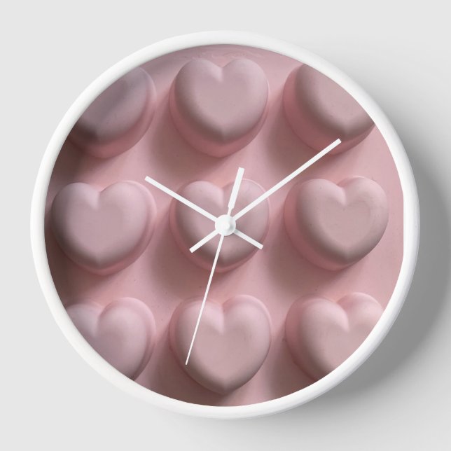 Pink Heart Round Wall Clock (Front)