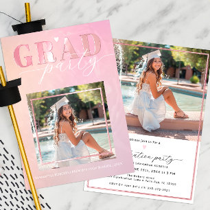 Pink Heart Script Graduation Party Invitation