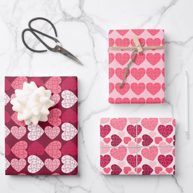 Pink Heart Shape Jigsaw Puzzle  Wrapping Paper Sheet (Front)