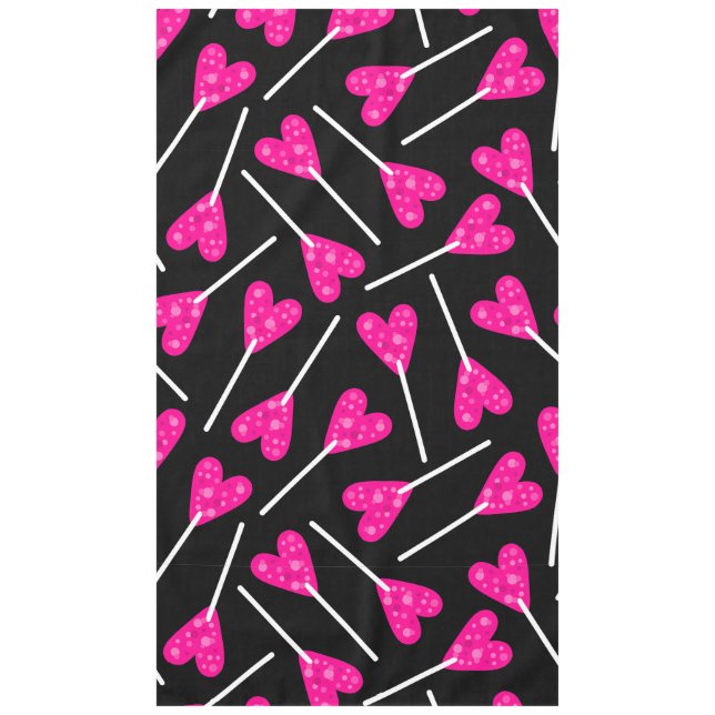 pink heart shape lollipop candy black tablecloth (Front)
