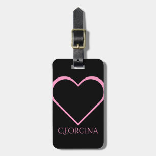Pink Heart Shape + Personalized Name Luggage Tag