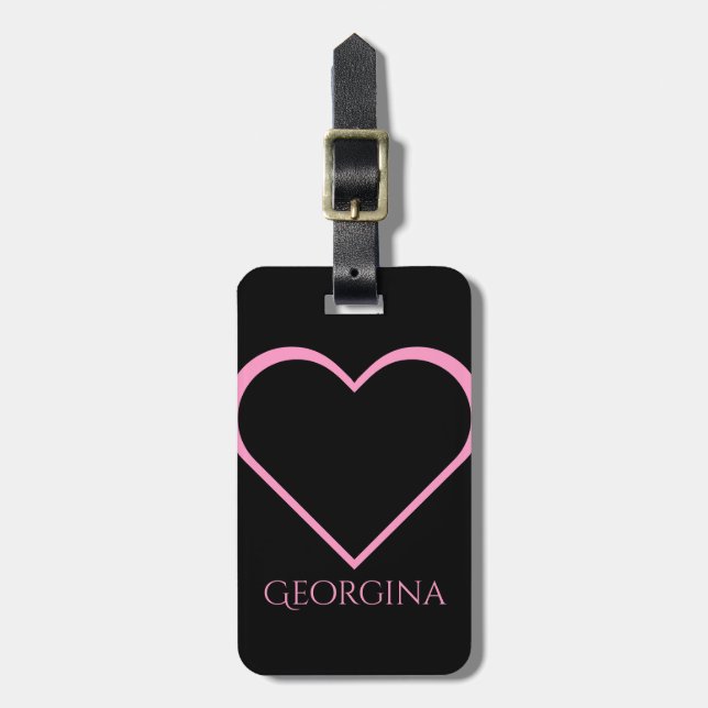 Pink Heart Shape + Personalized Name Luggage Tag (Front Vertical)