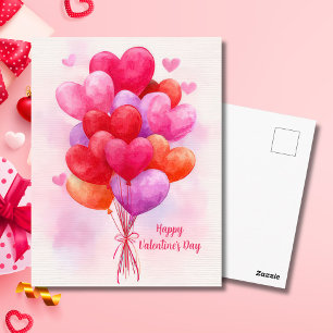 Pink Heart Shaped Balloons Valentine`s Day Card 