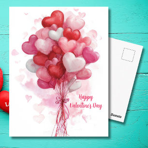 Pink Heart Shaped Balloons Valentine`s Day Card 