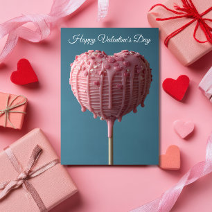 Pink Heart-shaped Cakepop Valentine's Greeting Card