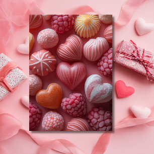 Pink Heart-shaped Candys Valentine's Greeting Card