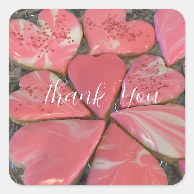 Pink Heart Shaped Cookies Square Sticker (Front)