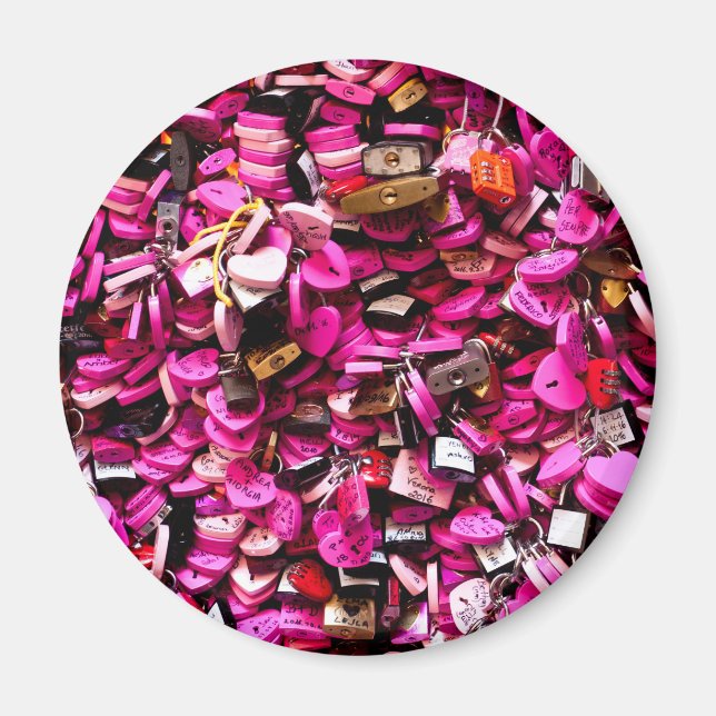 Pink Heart-Shaped Love Locks in Verona Magnet (Front)