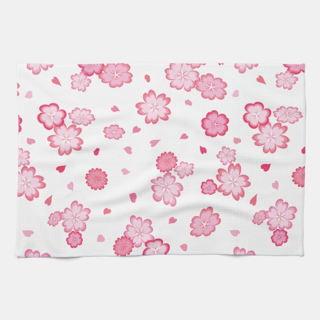 Pink Heart-shaped Petals for Valentine Flowers Kitchen Towel (Horizontal)