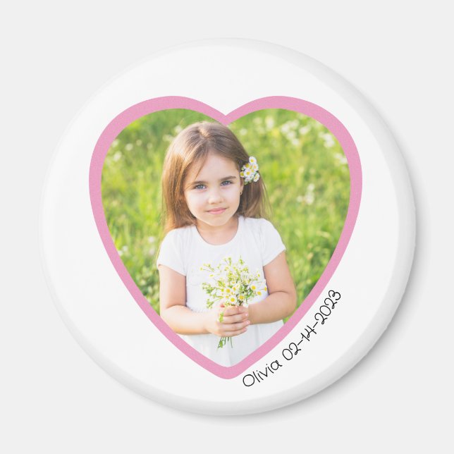 Pink Heart Shaped Photo Magnet  (Front)