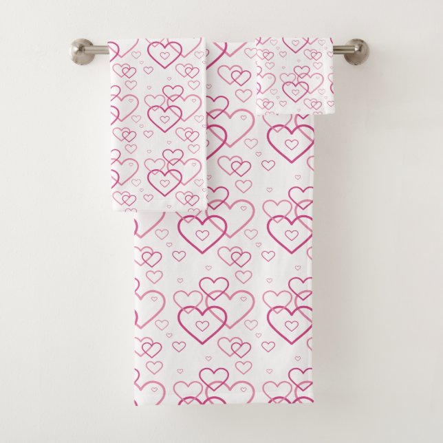 Pink Heart Shapes Pattern Bath Towel Set (Insitu)