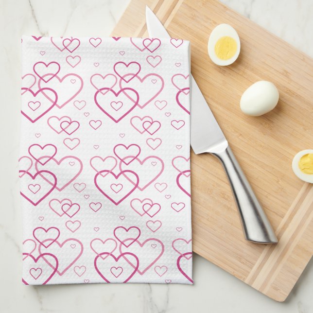 Pink Heart Shapes Pattern Kitchen Towel (Quarter Fold)