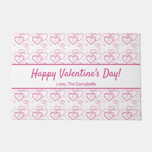 Pink Heart Shapes Pattern & Text - Valentine's Day Doormat