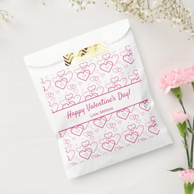 Pink Heart Shapes Pattern & Text - Valentine's Day Favour Bag (Sealed)