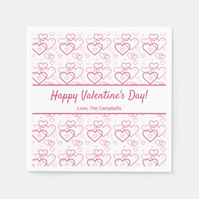 Pink Heart Shapes Pattern & Text - Valentine's Day Napkin (Front)