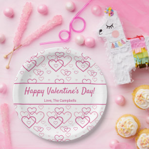 Pink Heart Shapes Pattern & Text - Valentine's Day Paper Plate