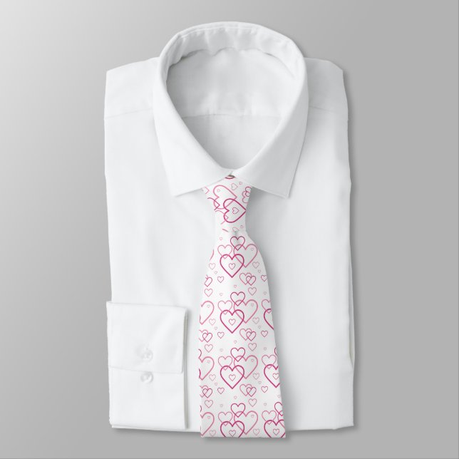 Pink Heart Shapes Pattern - Valentine's Day Tie (Tied)
