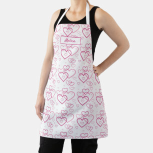 Pink Heart Shapes Pattern With Custom Name Apron