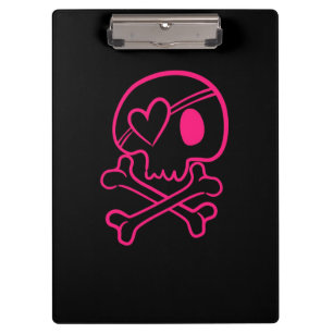 Pink Heart Skull and Crossbones Clipboard