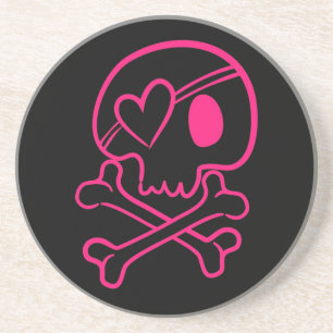 Pink Heart Skull and Crossbones Coaster